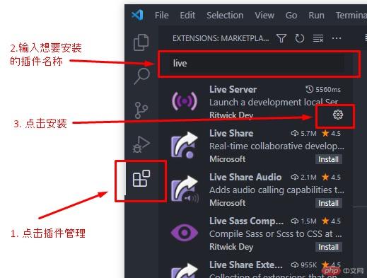 VS code 插件安装示意图