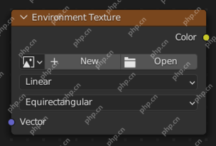 Blender 5.2 Shader Editor 中的 Environment Texture 节点显示 Vector 和 Color 输出
