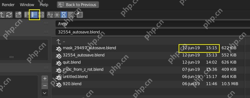 Blender Recover 页面示例中按日期显示可恢复的 blend 文件