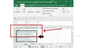 Excel 工作表中选中文本形式的网址单元格，准备用公式转换成超链接
