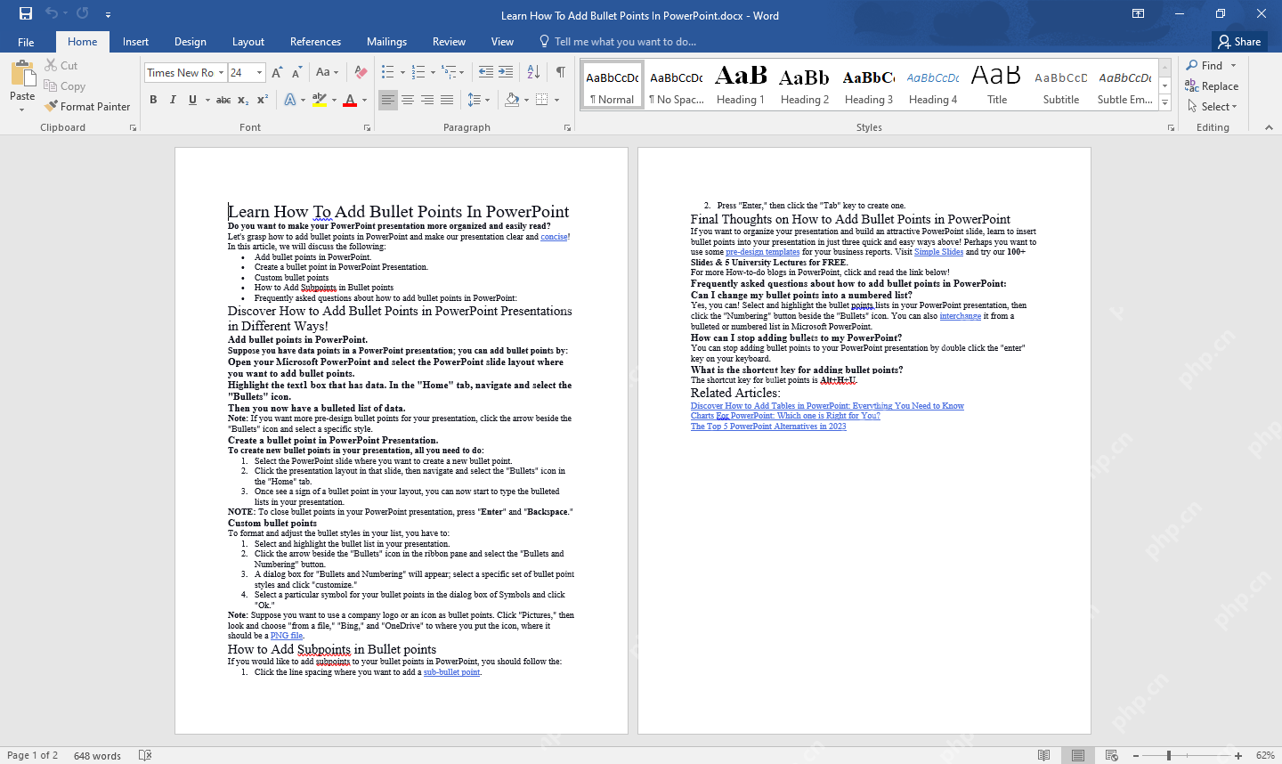 Word 文档中准备作为 PowerPoint 大纲的标题和正文内容