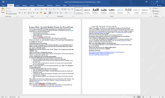Word 文档中准备作为 PowerPoint 大纲的标题和正文内容