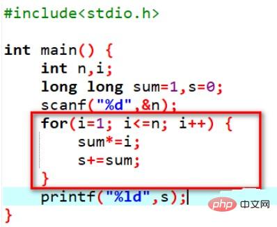 C language calculates the sum of factorials from 1 to n