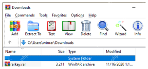 WinRAR Windows 主窗口工具栏和文件列表顶部显示 Add 按钮,对应添加文件创建压缩包。