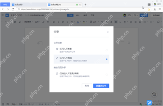 WPS 在线协作分享窗口中选择任何人可编辑