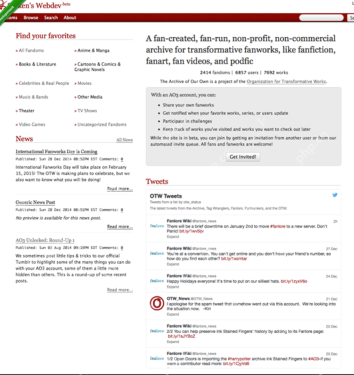 AO3官方网页版链接 AO3的官方网站链接 - php中文网