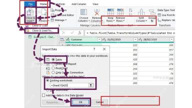 Excel 外部数据导入界面,第三步:选择加载方式,关键入口和数据区域已标出