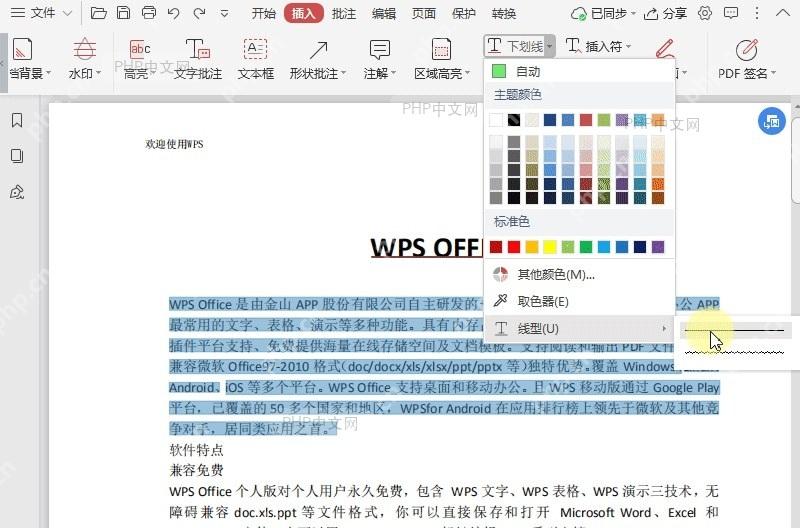 如何设置下划线的线型?设置效果
