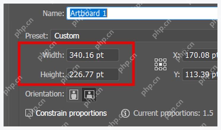 Illustrator Artboard Options 对话框中的宽度和高度输入框