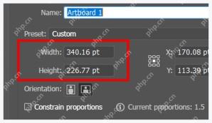 Illustrator Artboard Options 对话框中的宽度和高度输入框