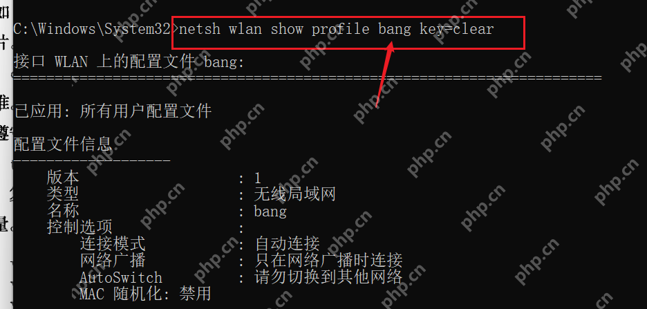 Windows 命令提示符按指定热点名称查询 WiFi 配置详情
