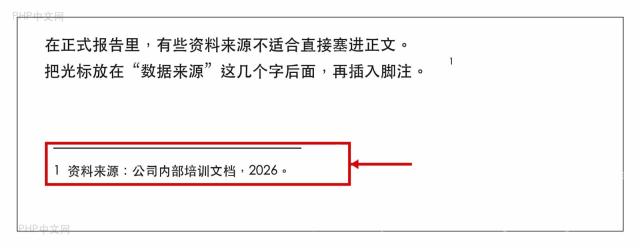 Word 页面底部脚注输入区填写资料来源说明