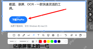 Windows 中文 PixPin 箭头工具栏显示箭头样式、线宽、颜色和文本组合入口,证明箭头标注可以直接在同一条工具栏里改样式