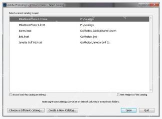 Lightroom Classic Select Catalog 窗口中的 Create a New Catalog 按钮