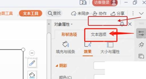 WPS演示对象属性面板切换到文本选项