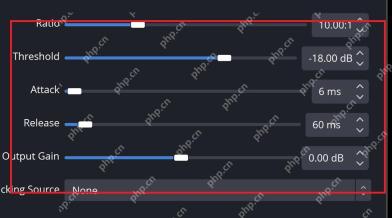 OBS Studio Compressor 滤镜右侧显示 Ratio Threshold Attack Release 和 Output Gain