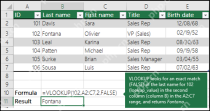 Excel 中 VLOOKUP 根据编号精确匹配姓氏的示例