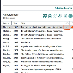 EndNote 21 文献列表中纸夹图标表示该记录已经带有 PDF 附件
