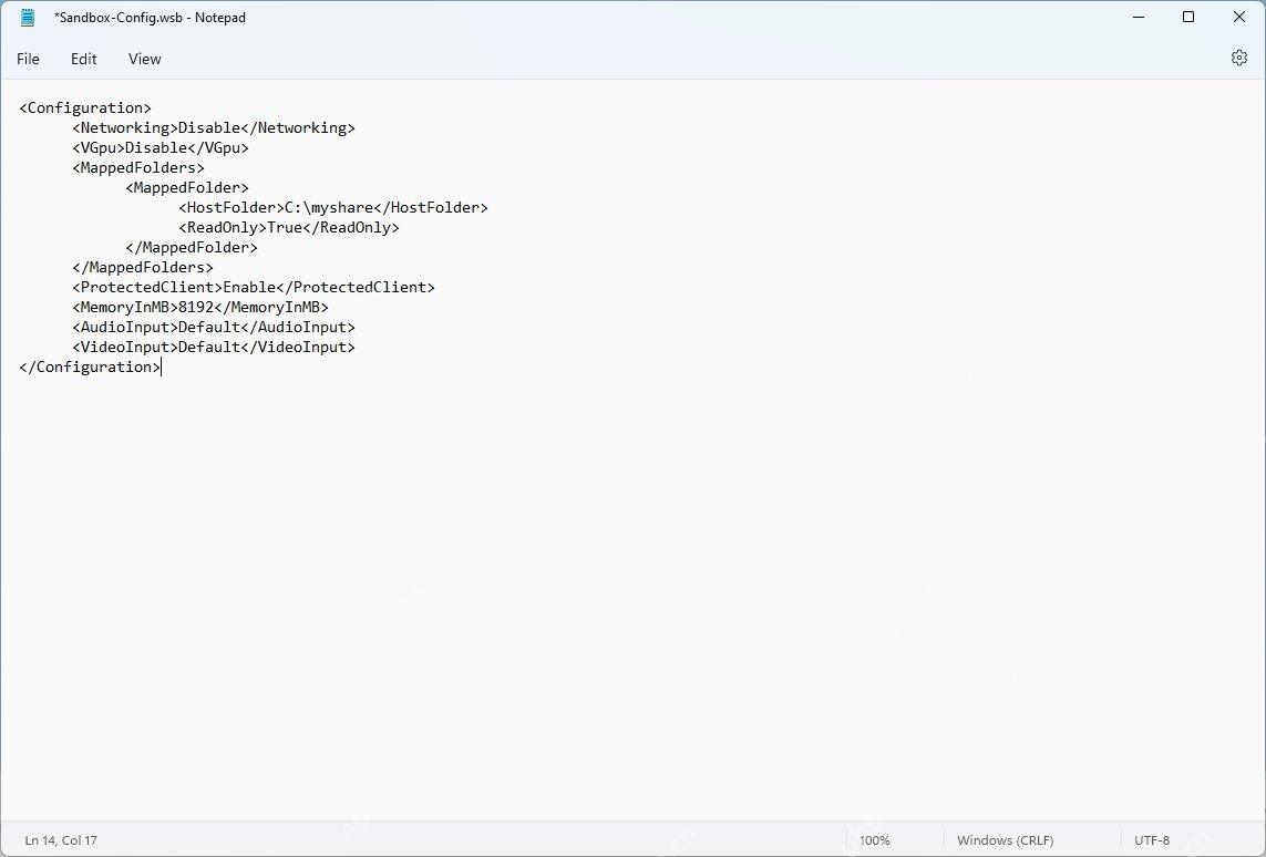 Windows Sandbox .wsb 配置文件中包含 MappedFolders 和 HostFolder