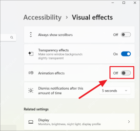 Windows 11 Accessibility Visual effects 页面中 Animation effects 为 Off