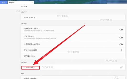 WPS 设置中心的文件格式关联入口，控制文档默认打开方式的第二步