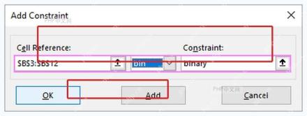 Excel Solver 添加约束窗口中把辅助列设置为 binary,用于限制只选或不选