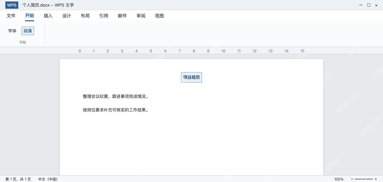 模拟 WPS简历项目经历中填入真实工作任务