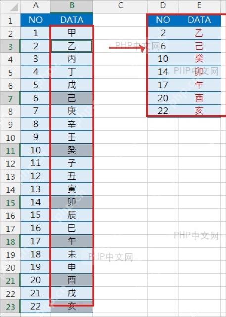 Excel向下填充OFFSET和MATCH公式后的查询结果
