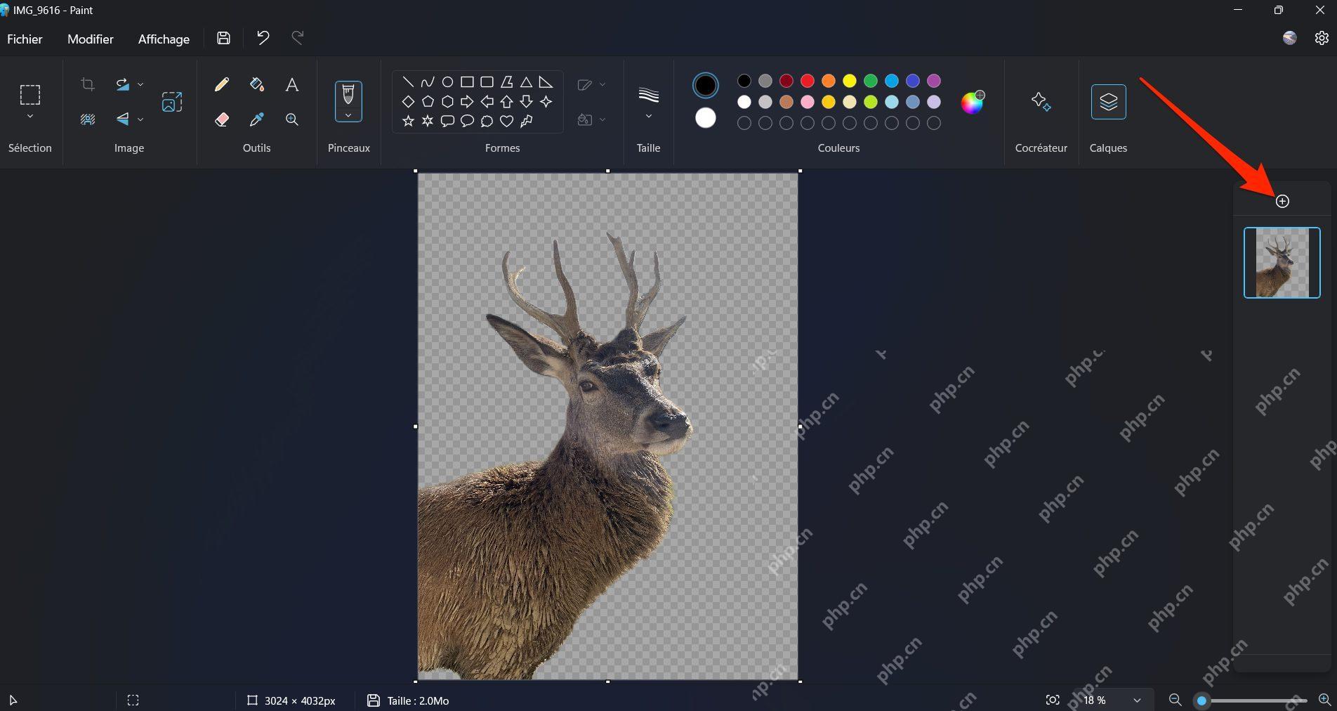 Windows 11 画图去除图片背景后显示透明棋盘格