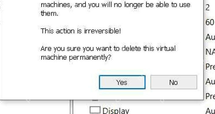 VMware Workstation 删除虚拟机确认框提示操作不可逆并显示 Yes No 按钮