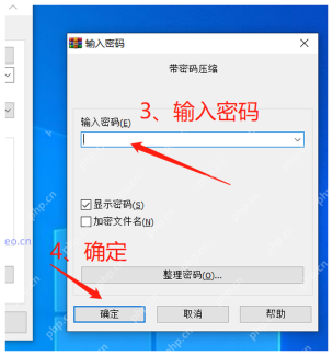 WinRAR 中文输入密码弹窗显示密码输入框和确定按钮，对应填写压缩密码。