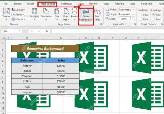 Excel 页面布局中点击删除背景移除当前工作表背景