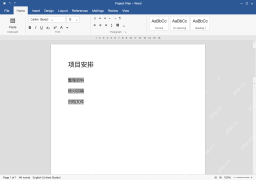 模拟 Word 完整窗口：把每个项目分成独立段落