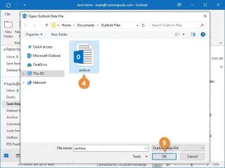 Outlook 选择 archive.pst 归档数据文件并打开