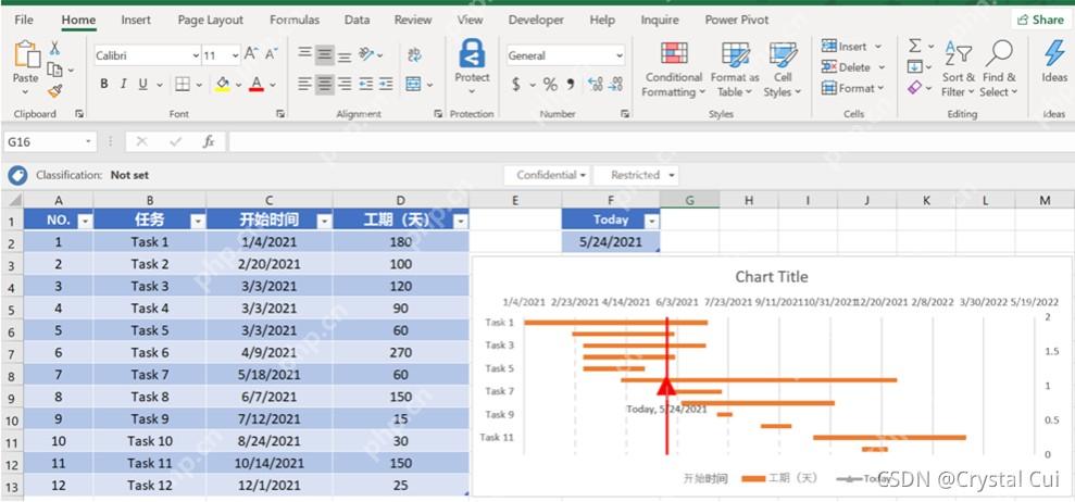 Excel 动态今日线甘特图示例