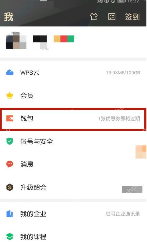 WPS我的页面用红框标出钱包入口