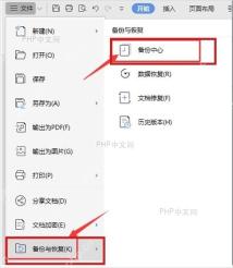 WPS 文件菜单中备份与恢复和备份中心入口