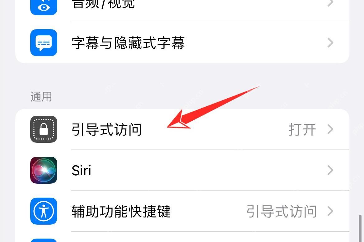 iPhone 辅助功能页面找到引导式访问入口