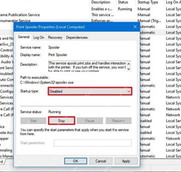 Windows 服务窗口中服务属性显示启动类型可设为禁用