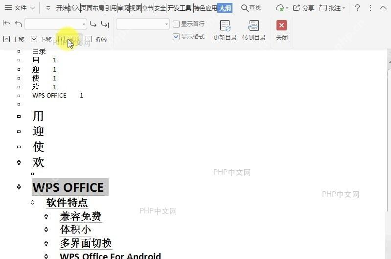 Word在文档大纲视图中如何展开所选项目?设置效果