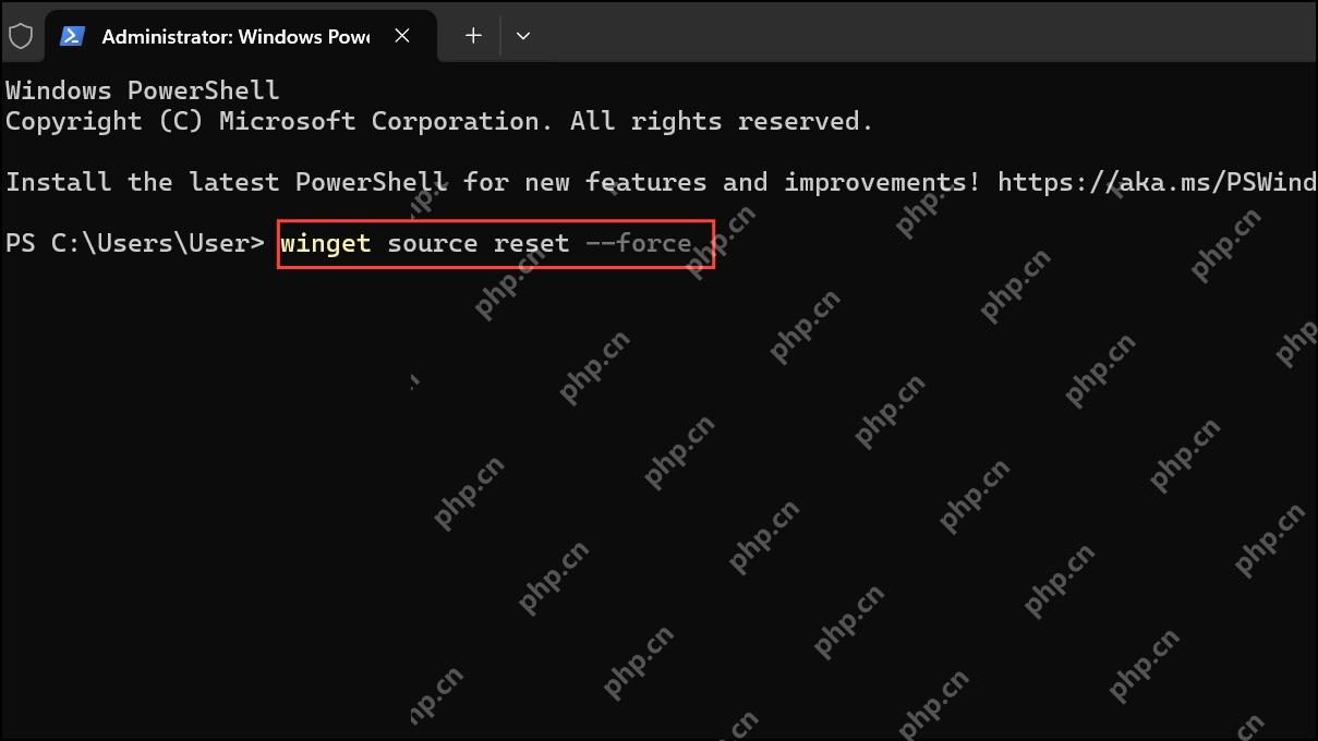 Win11 管理员 PowerShell 输入 winget source reset --force