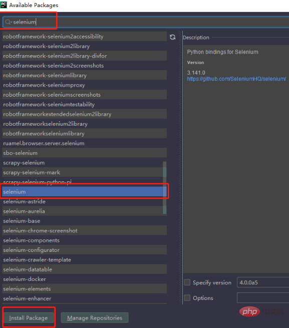 Comment installer le sélénium dans pycharm