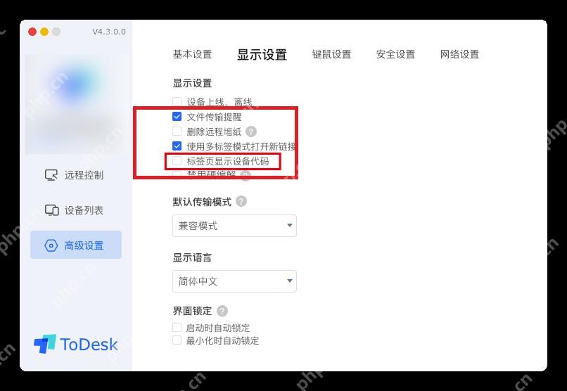 ToDesk 显示设置页面高亮禁用硬编解选项用于处理连接画面异常