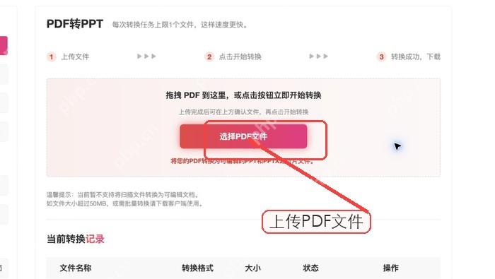 PDF转PPT上传PDF文件