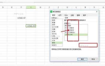 Excel 设置单元格格式窗口中特殊分类和中文大写数字选项被红框标出