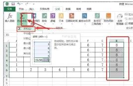 Excel自动求和菜单和求和区域用于检查单位处理后的结果