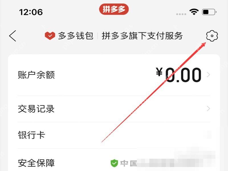 拼多多多多钱包页面右上角的设置入口