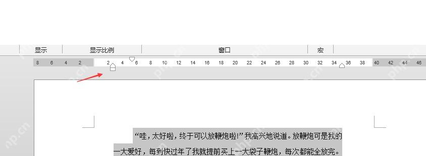 Word 多段文字被选中后准备通过水平标尺统一调整缩进