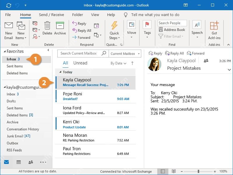 Outlook 收到邮件撤回成功或失败的结果通知