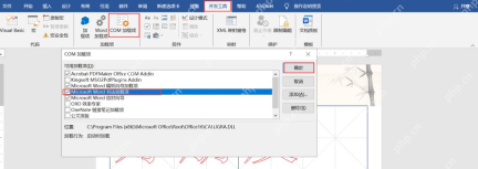 Word 开发工具 COM 加载项里勾选 Microsoft Word 书法加载项